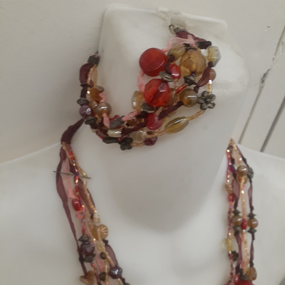 Morano glass Wine Red Multi Strand Necklace Italy - Picture 3 of 5